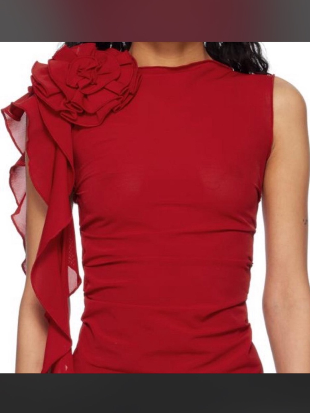 Red Sleeveless Ruffle Rose Detail Top. Worn once.